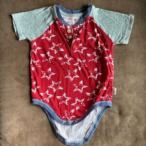 Red and Blue Star Pattern Burt’s Bees Baby Onesie